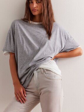 NWT Free People Nina T Shirt in Heather Grey